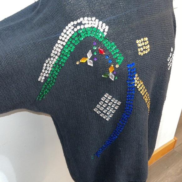 Vintage 80s Gitano Black Sweater with multicolor Sequins - Picture 2 of 10